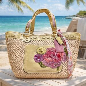Coach POPPY 2010  Hamptons Straw Appliqué Tote Bag